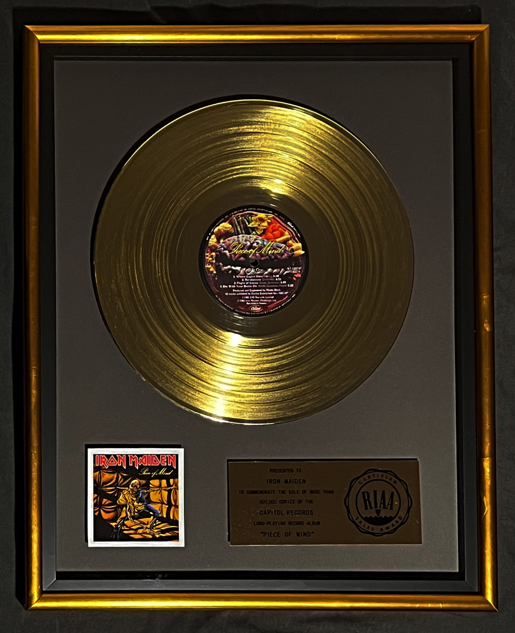 Iron Maiden Piece Of Mind LP Gold RIAA Record Award Capitol Records 
