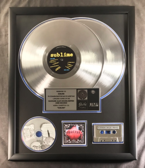 Sublime Self Titled 2 LP, Cassette, CD Platinum Non RIAA Record Award 
