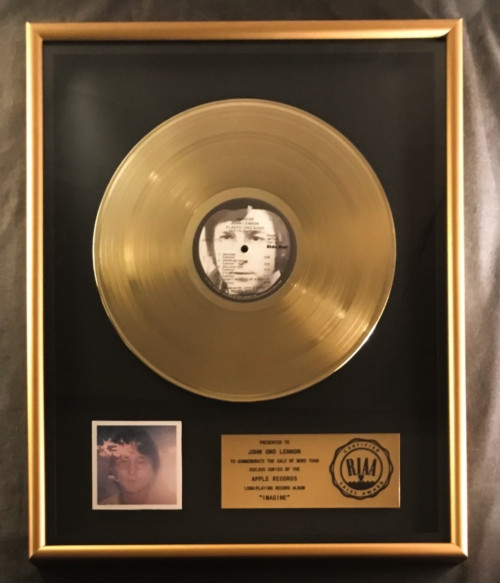 John Lennon Imagine LP Gold RIAA Record Award Apple Records To John Ono Lennon 