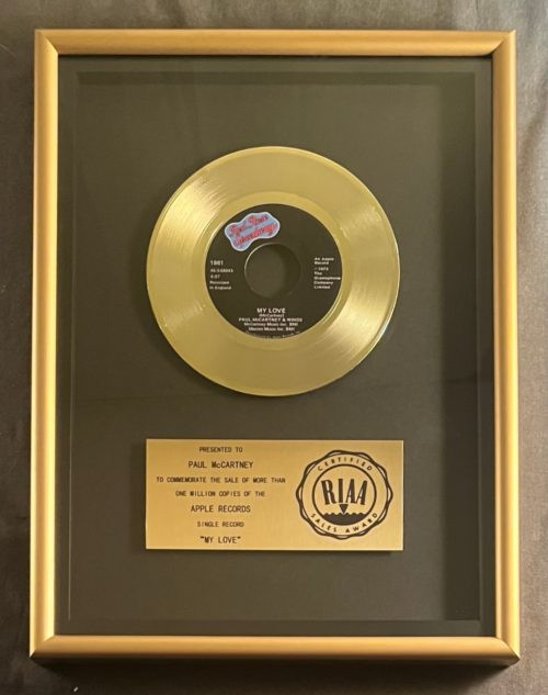 Paul McCartney & Wings My Love 45 Gold RIAA Record Award Apple Records

