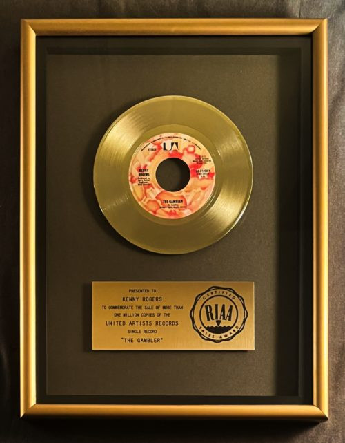 Kenny Rogers The Gambler 45 Gold RIAA Record Award United Artists Records
