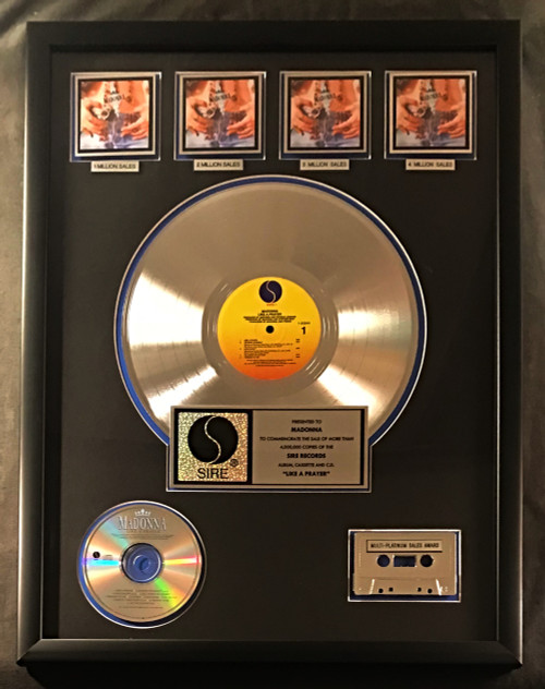 Madonna Like A Prayer LP Cassette 4X Platinum Non RIAA Record Award Sire Records To Madonna 