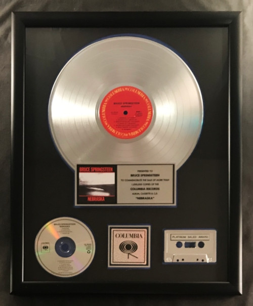 Bruce Springsteen Nebraska LP, Cassette, CD Platinum Non RIAA Record Award Columbia Records