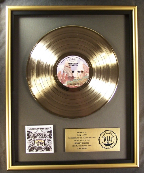 Thin Lizzy Jailbreak LP Gold RIAA Record Award Mercury Records To Thin Lizzy
