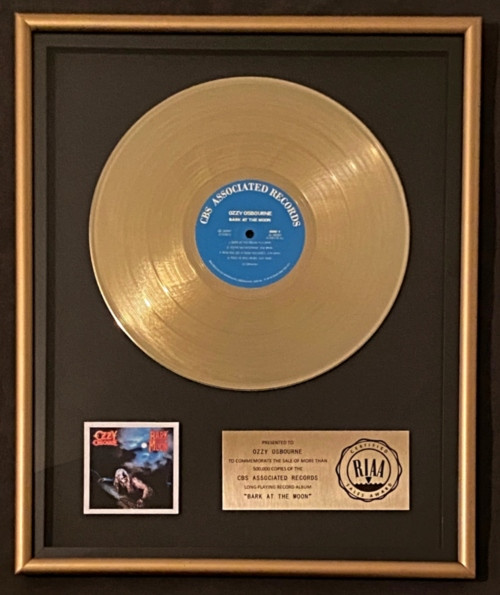 Ozzy Osbourne Bark At The Moon LP Gold RIAA Record Award CBS Associated Records
