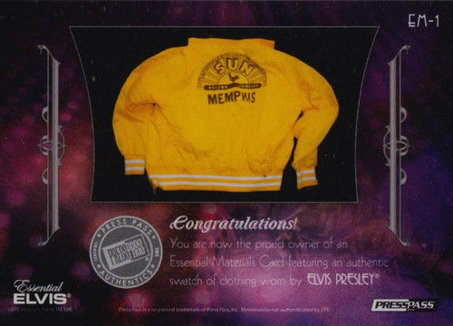 Elvis Presley Press Pass 2012 Trading Card EM-1 Essential Materials Worn Sun Records Jacket (#5)