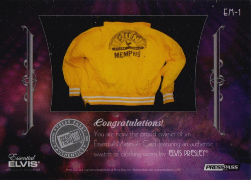 Elvis Presley Press Pass 2012 Trading Card EM-1 Essential Materials Worn Sun Records Jacket (#6)