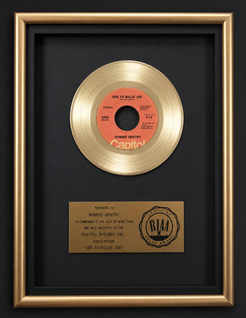 Bobbie Gentry Ode To Billie Joe 45 Gold RIAA Record Award Capitol Records
