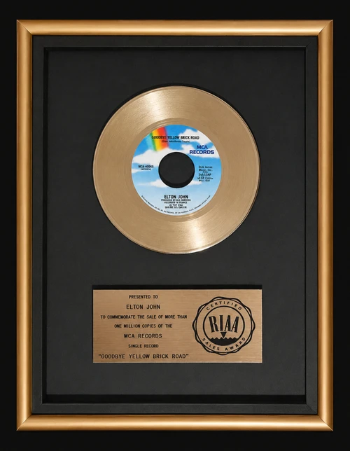 Elton John Goodbye Yellow Brick Road 45 Gold RIAA Record Award MCA To Elton John
