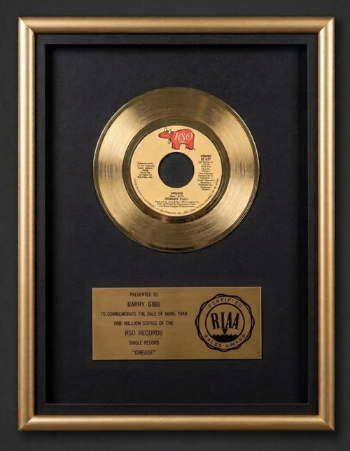 Frankie Valli Grease 45 Gold RIAA Record Award RSO Records To Barry Gibb
