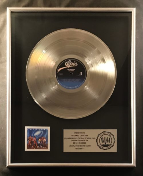 The Jacksons Victory LP Platinum RIAA Record Award To Epic Records To Michael