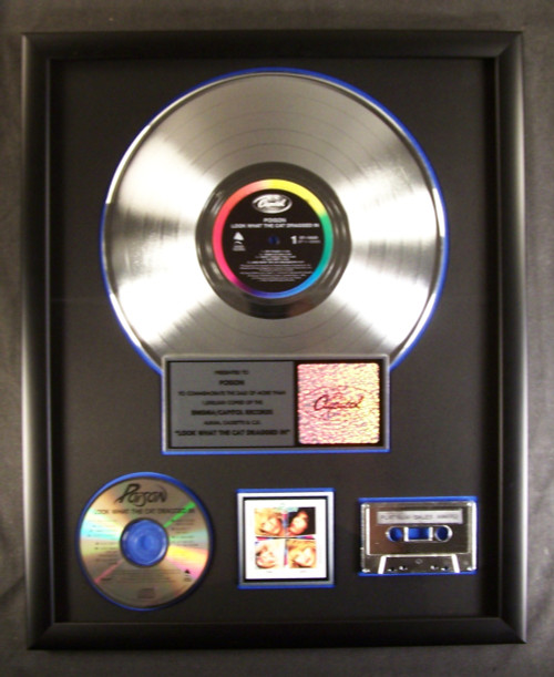 Poison Look What The Cat Dragged In LP Cassette CD Platinum Non RIAA Record Award 