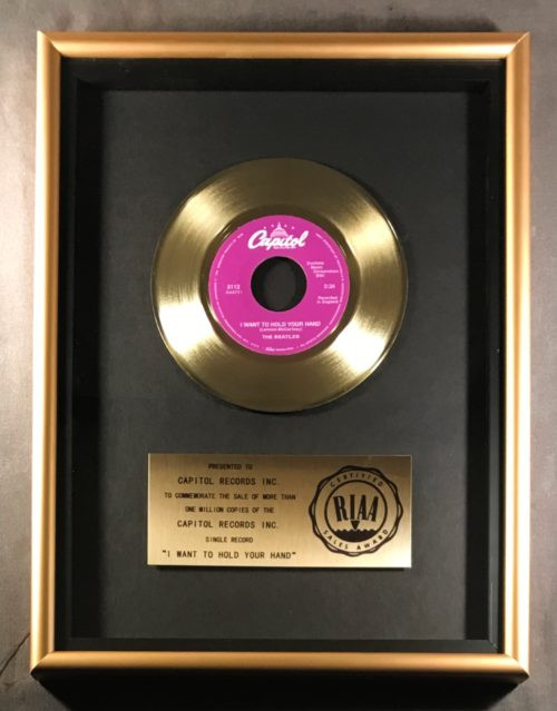 The Beatles I Want To Hold Your Hand 45 Gold RIAA Record Award Capitol Records 
