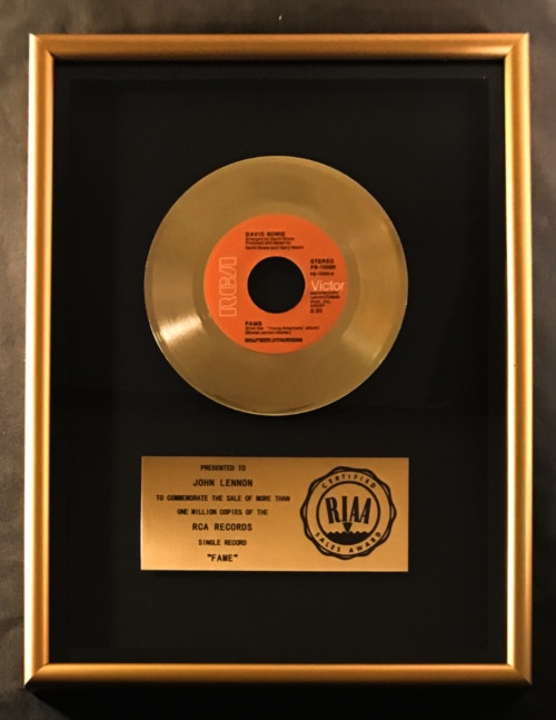 David Bowie Fame 45 Gold RIAA Record Award To John Lennon