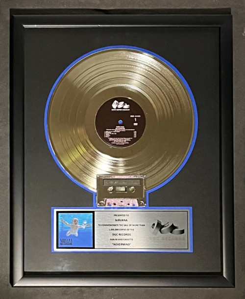 Nirvana Nevermind LP Cassette Platinum Non RIAA Record Award DGR Records To Nirvana
