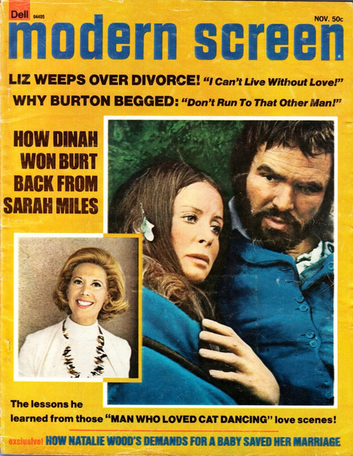 Modern Screen Magazine November 1973 Liz Taylor, Dinah Shore, Burt Reynolds, Sarah Miles
