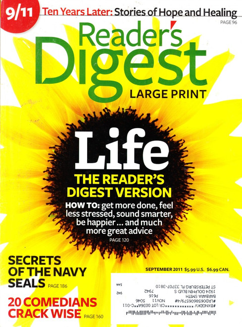 Reader's Digest Magazine September 2011 Large Print, Life, Secrets Of The Navy, 9/11 10 Years Later
