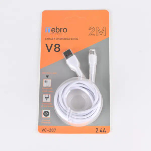 Blister cable USB-V8 2.4A Blanco VC-207 2 m