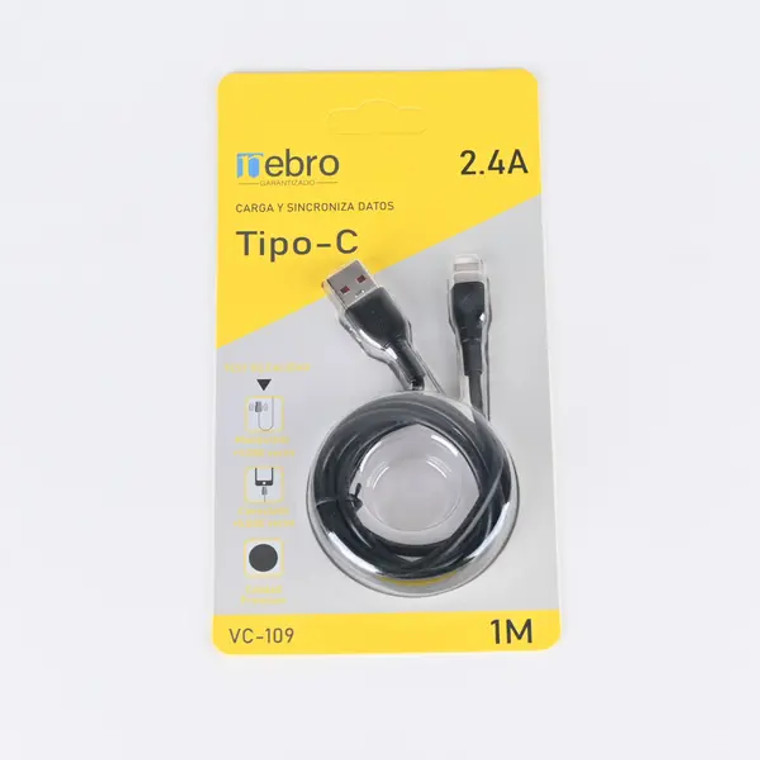 Blister cable USB-C 2.4A Negro VC-109 1 m