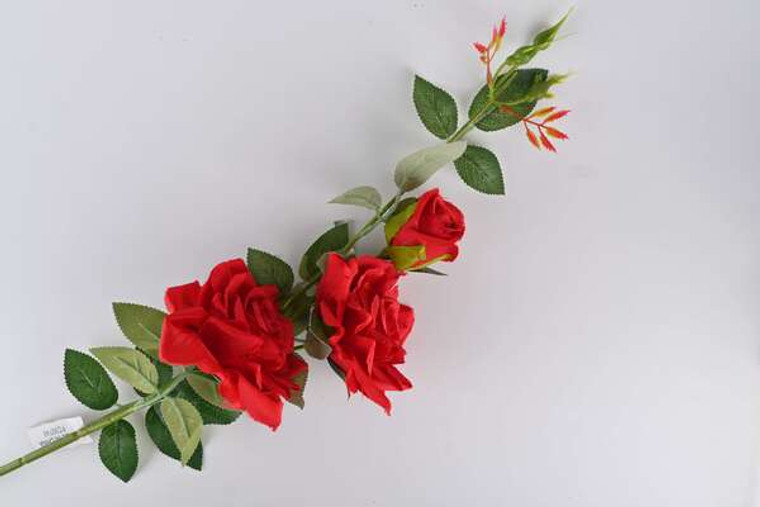 Vara de rosa satinada c/3 flores rojas 92cm. FC00748