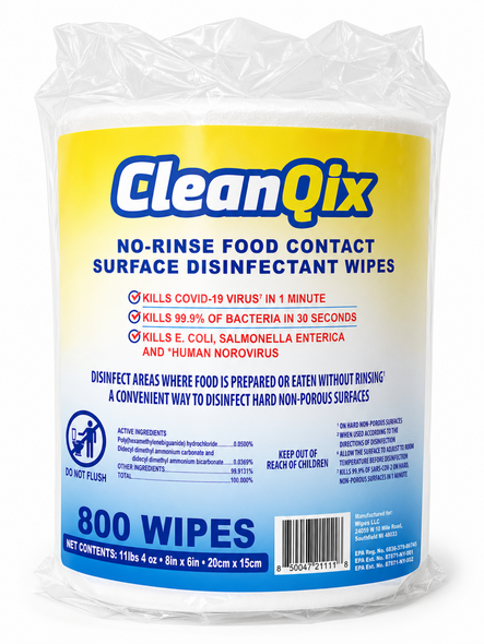 CleanQix No-Rinse Food Contact Surface Disinfectant Wipes
