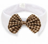 Brown Check Bow Tie White Dog Collar