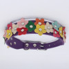 Purple PU Leather Flower Wide Dog Collar