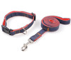 Red Blue Denim 3 Piece Dog Collar Harness & Lead Set