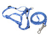 Dark Blue Bones & Paws Design Dog Harness & Lead Set