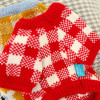 Red Flower Check Knitted Dog Jumper