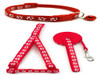 Small Red Pawprint Nylon Dog Collar Harness & Lead Set