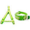 Small Lime Green Pawprint Nylon Dog Collar & Harness Set