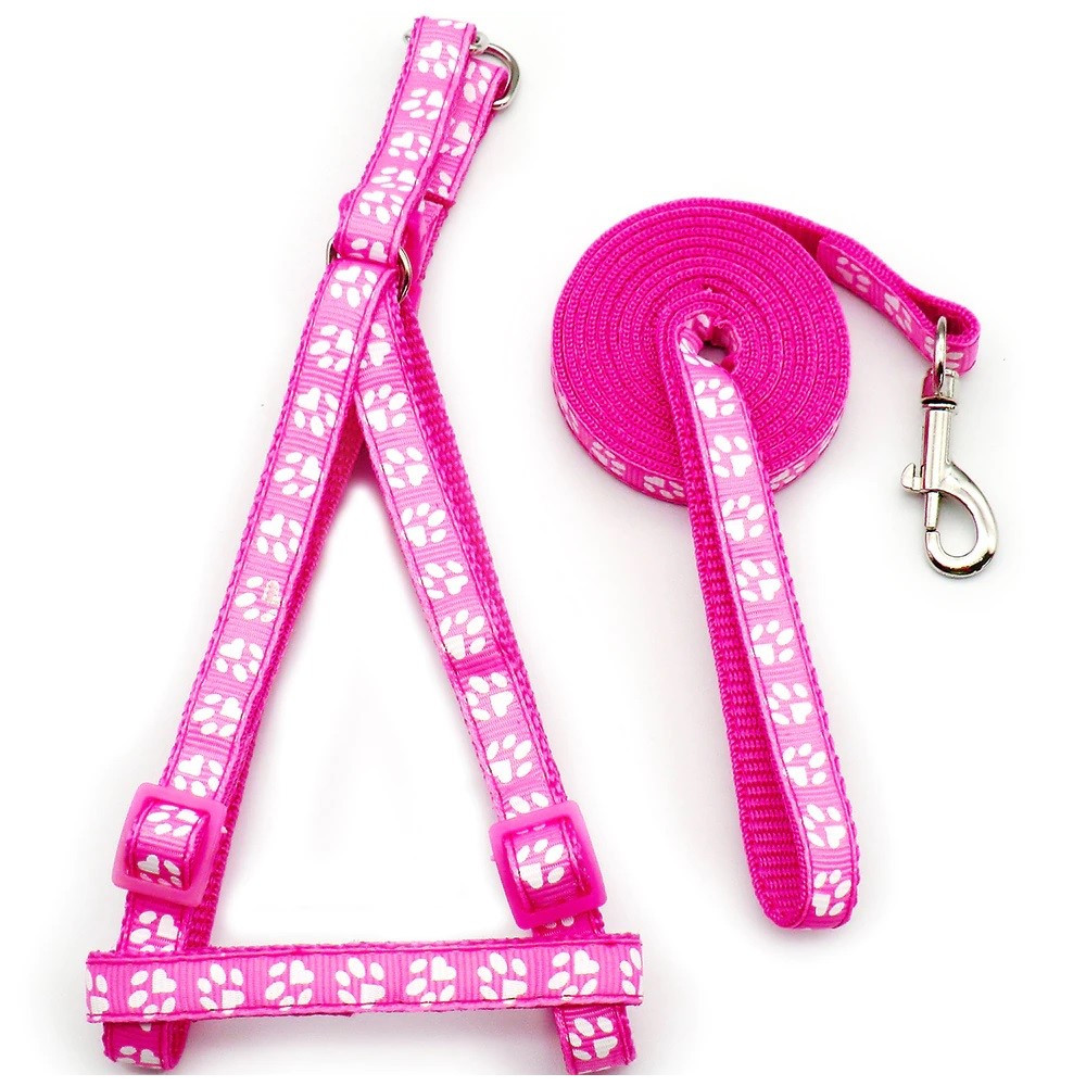 Small Rose Pink Pawprint Nylon Dog Harness & Lead Set Doggie Style Store