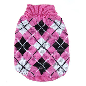 Dark Pink Check Knitted Dog Jumper