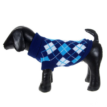 Dark Blue Check Knitted Dog Jumper