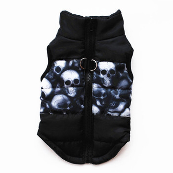 Black Skull Dog Puffer Vest Coat