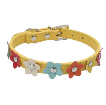 Yellow PU Leather Flower Dog Collar Yellow PU Leather Flower Dog Collar
