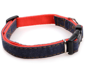 Red Blue Denim Dog Collar