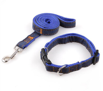 Blue Denim Dog Collar & Lead Set