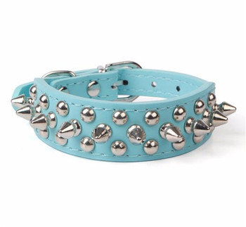 Light Blue Studded Spikes Dog Collar