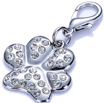 Clear Pawprint Rhinestone Dog Collar Charm