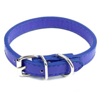 Dark Blue Plain PU Leather Effect Dog Collar
