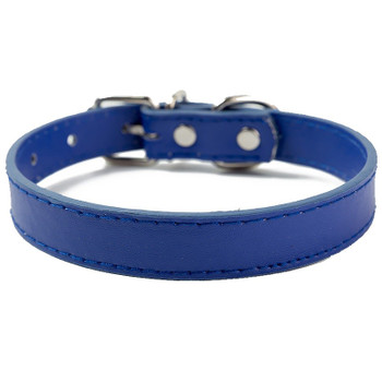 Dark Blue Plain PU Leather Effect Dog Collar