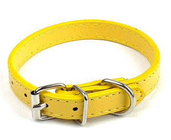 Yellow Plain PU Leather Effect Dog Collar