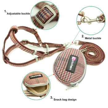 Brown Tartan Dog Harness Lead & Purse Set