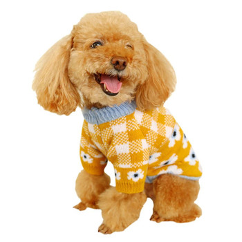 Yellow Flower Check Knitted Dog Jumper