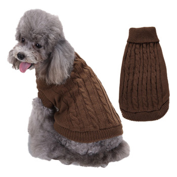 Brown Plain Turtleneck Knitted Dog Jumper