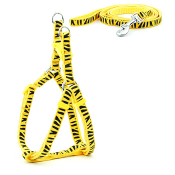 Yellow Zebra Print Nylon Dog Harness & Lead Set