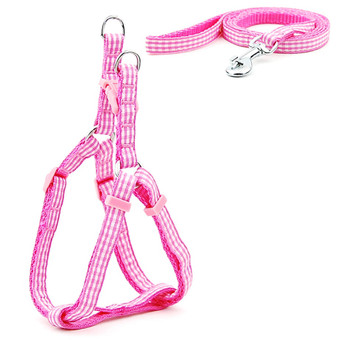 Pink Plaid Check Nylon Dog Harness & Lead Set