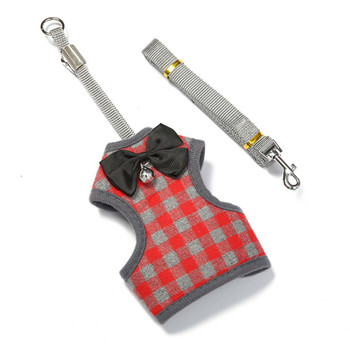 Red Grey Plaid Bow Dog Harness & Lead Set